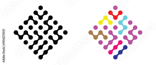 Abstract multicolor and black meta ball pattern. Abstract of geometric meta ball pattern for Science, Innovation, Biotech and Digital Branding.