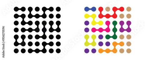 Abstract multicolor and black meta ball pattern. Abstract of geometric meta ball pattern for Science, Innovation, Biotech and Digital Branding.