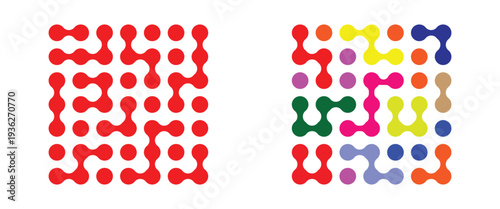 Diagonal  multi color meta ball connected circles shape. Vector design ideal for backgrounds, tech visuals, creative projects, and digital graphics.