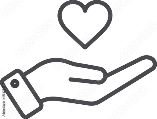 Minimalist hand holding heart icon for charity, donation, and volunteer support concepts