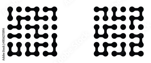 Diagonal meta ball connected circles shape. Abstract nerve cell dots or computer nano net. Meta ball Set. Vector Connect Circle Shapes. Abstract Geometric Dots.