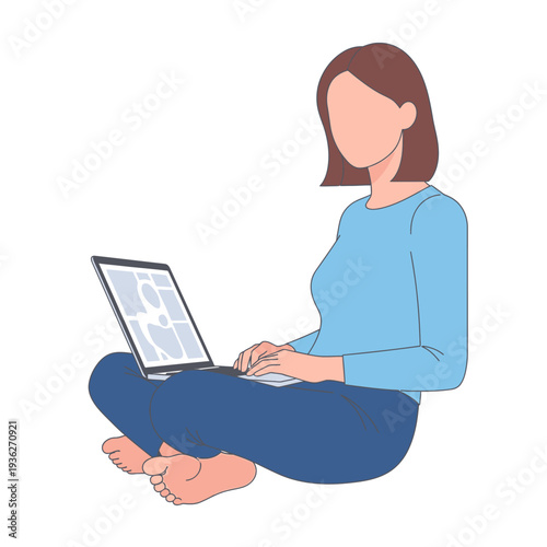 woman working on laptop relaxed.
