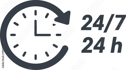 24 7 Service Icon with Clock Symbol for Customer Support and Business Availability