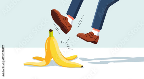 Funny Banana Peel Slip Prank Flat Vector Cartoon Illustration