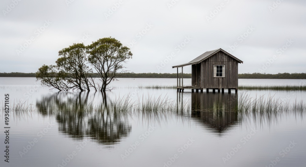 Fototapeta premium Serene Lake House Scene.