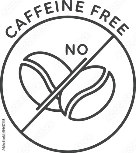 Caffeine Free Icon with Coffee Bean Outline and No Symbol for Decaf Product Labeling