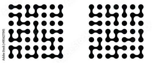 Set black meta balls isolated on a white background. Set Meta ball pattern. Black vector connect circle shapes with geometric dots.