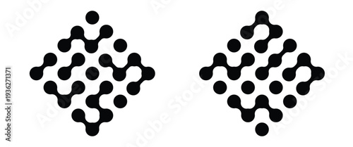 Set black meta balls isolated on a white background. Set Meta ball pattern. Black vector connect circle shapes with geometric dots.