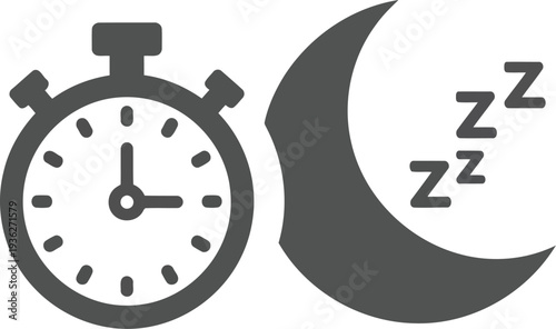 Sleep Timer Icon with Stopwatch and Moon for Nighttime Routine and Bedtime Apps
