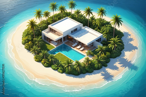Serene tropical island retreat with a luxurious beachfront villa