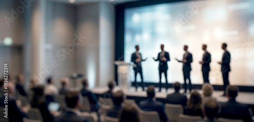 Wallpaper Mural Fully blurred corporate press conference with executive silhouettes and audience. Torontodigital.ca