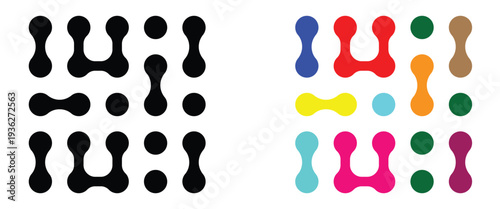 Abstract multicolor and black meta ball pattern. Abstract of geometric meta ball pattern for Science, Innovation, Biotech and Digital Branding.