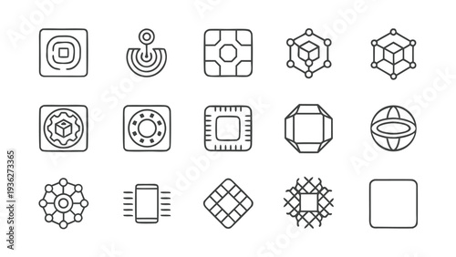  15 Quantum Computing and Advanced Data Encryption Line Art Icons.