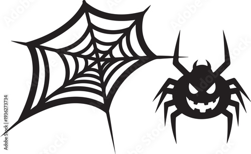 Halloween spider and web vector icon