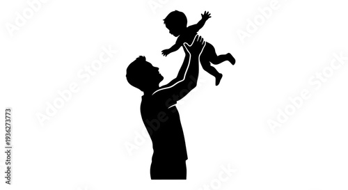 Father Lifting Child Silhouette Vector