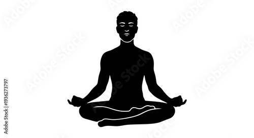 Serene Meditation: A silhouette of a person sits in a meditative pose, radiating peace and mindfulness. A perfect representation of the inner calm achievable through mindful practices.