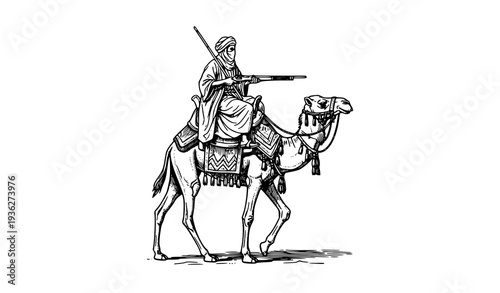 Tuareg Warrior on Camel – Vintage 1899 Sahara Desert Illustration