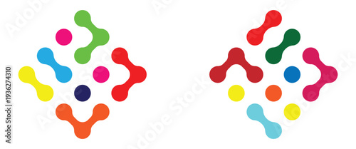 Diagonal multi color meta ball connected circles shape. Abstract nerve cell dots or computer nano net. Meta ball pattern. Liquid drops or morph shapes background. EPS 10.