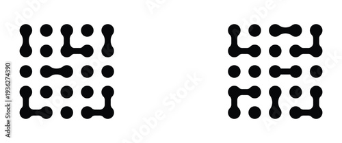 Set of black meta balls isolated on a white background. Abstract nerve cell dots or computer nano net . Meta ball Set. Vector connect circle shapes.