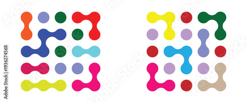 Diagonal meta ball connected circles shape. Abstract nerve cell dots or computer nano net. Blob technology logo icon. Abstract shape,  geometric fluids. Vector illustration.
