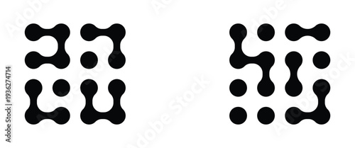 Modern contemporary geometric shapes and elements. Vector connect circle shapes with geometric dots. Black connected circle dots. Meta balls pattern on white background.