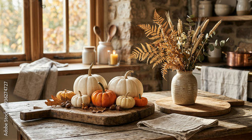 Autumn harvest decor cozy kitchen still life photography rustic ambiance close-up seasonal inspiration