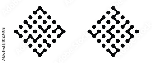 Modern contemporary geometric shapes and elements. Vector connect circle shapes with geometric dots. Black connected circle dots. Meta balls pattern on white background.