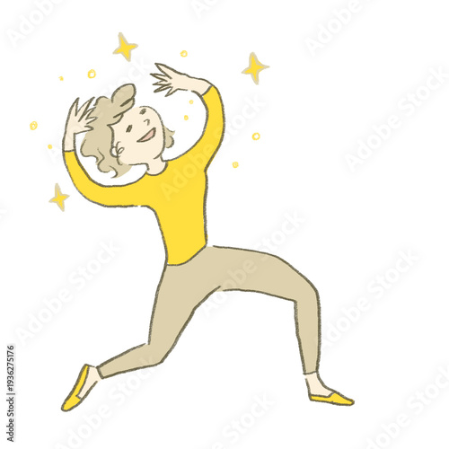 Foto 光を浴びて喜ぶ笑顔の女性のイラスト