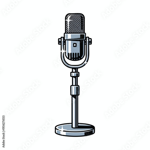Vintage Microphone on Stand for Music Radio or Podcast Recording