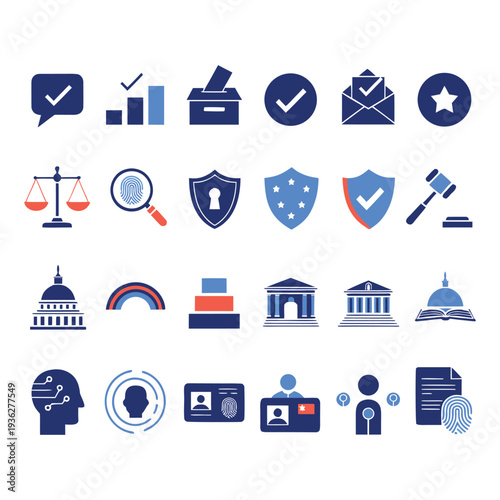 Government, Justice, Security & Identity Vector Icons Collection on white background
