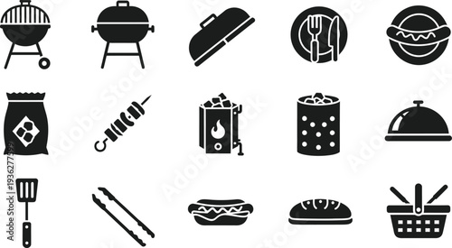 Barbecue Grilling Equipment and Food Icons cooking