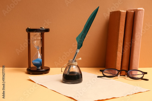 Old paper sheet with books,...