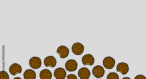 Falafel backgroun Pattern. Middleeastern Chickpea Balls. Handdrawn Food Doodle. Mepeating Streetfood Texture. Crispy Snack Illustration. Mediterranean Cuisine Background. Minimalist Culinary Pattern.

