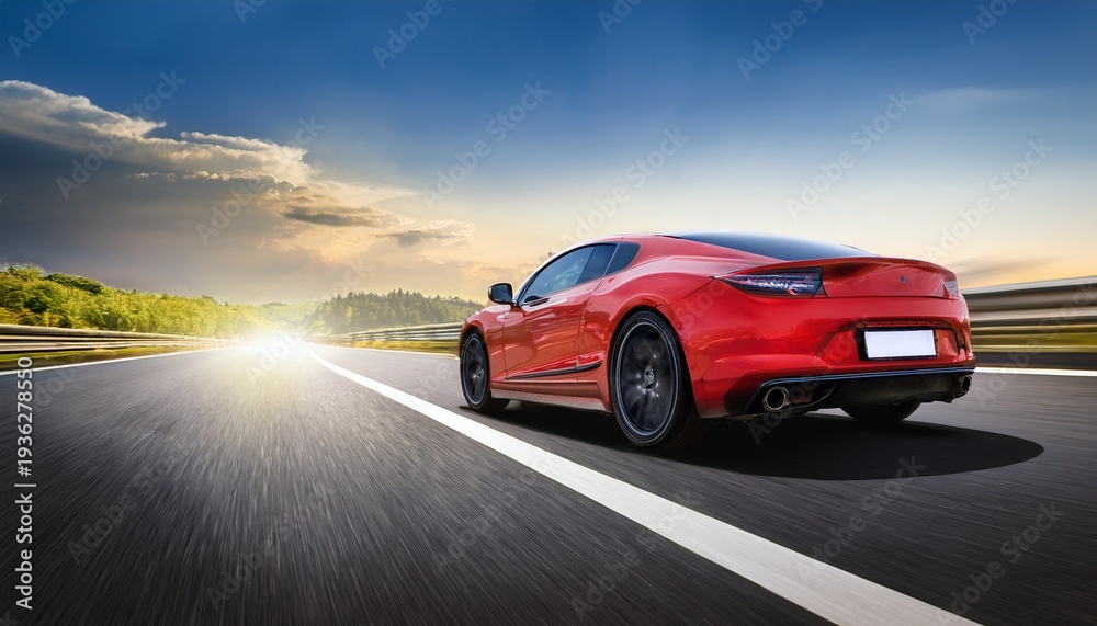 Naklejka premium a red car sports car driving on the highway