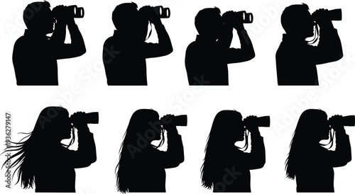 Photographer Silhouette Icon Set Male and Female Camera Shooting Collection Professional Photography Vector Illustration for Media Design