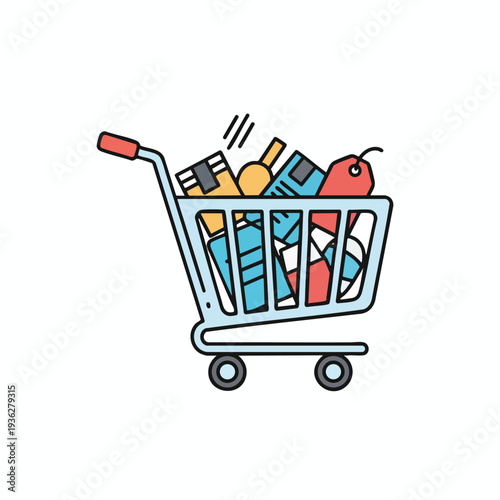 Shopping Cart Filled with Grocery Items for Online Food Delivery or Grocery Shopping