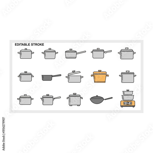 A collection of various pots and pans icons