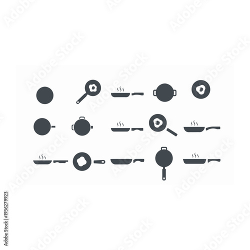A collection of various kitchen cooking pots and pans icons
