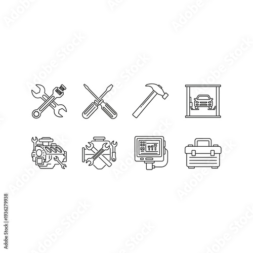 A collection of tools and equipment icons