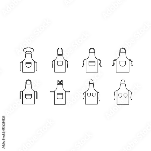 A group of aprons with different designs are shown