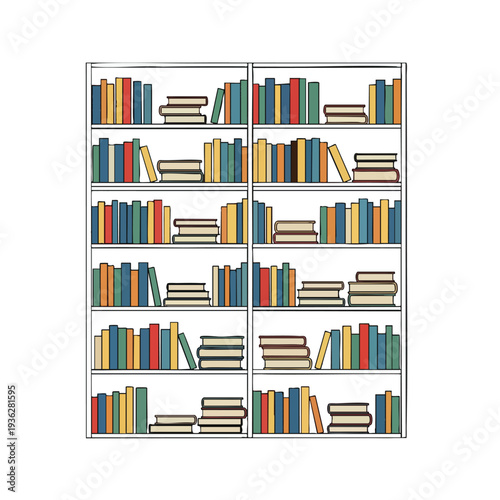 Spacious Modern Library Bookshelf Filled with Colorful Books for Home or Office Decor