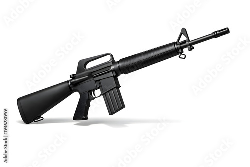 M16 Rifle at 45-Degree Angle Isolated on White Background High-Key Studio Photography