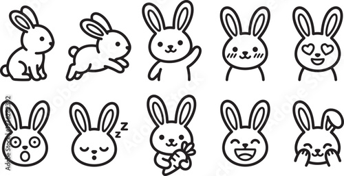 Playful Rabbit Icon Set Grid
