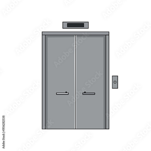 Modern Elevator Doors in Building Lobby with Control Panel