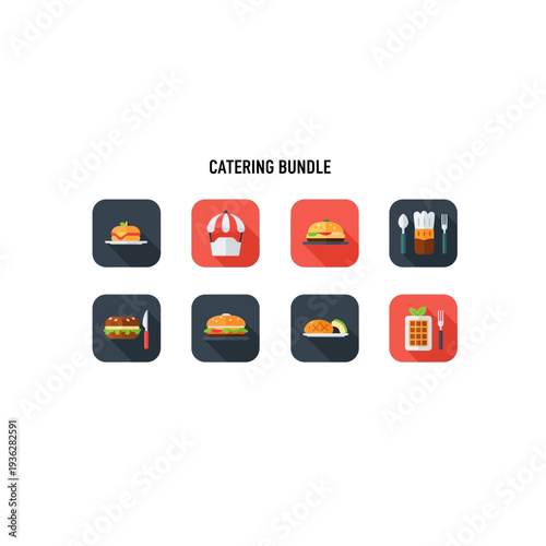 A collection of restaurant icons on a white background