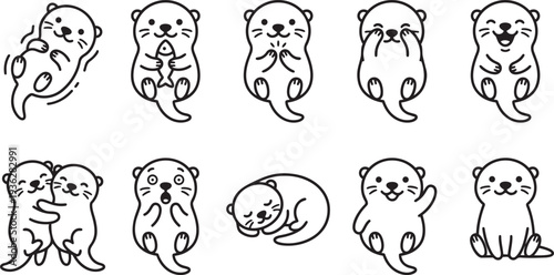 Otter Icon Set Cartoon Row