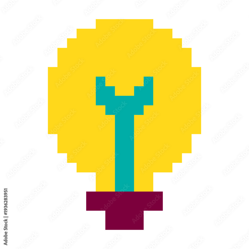 Obraz premium Yellow, Purple And Turquoise Pixel Art Business Lamp Icon For UI And Game Design. Flat Retro 8-bit Office And Finance Icons And Sprites.