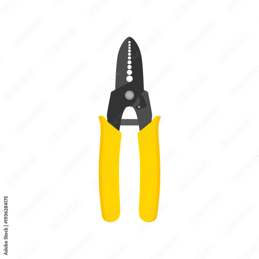 Fototapeta premium wire stripper flat design illustration isolated on white background. Professional wire stripper and cutter tool with orange insulated handles, ideal for electrical and DIY work.