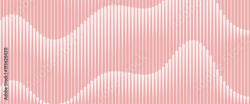 Minimalist Pink Vertical Tapered Line Wave Pattern. A clean vector background featuring a rhythmic, wave-like composition of soft rose-colored vertical stripes that taper into rounded points.