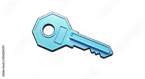Single Blue Key Isolated on White Background